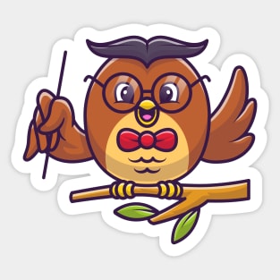 Cute Owl Teaching With Pointer On Tree Sticker